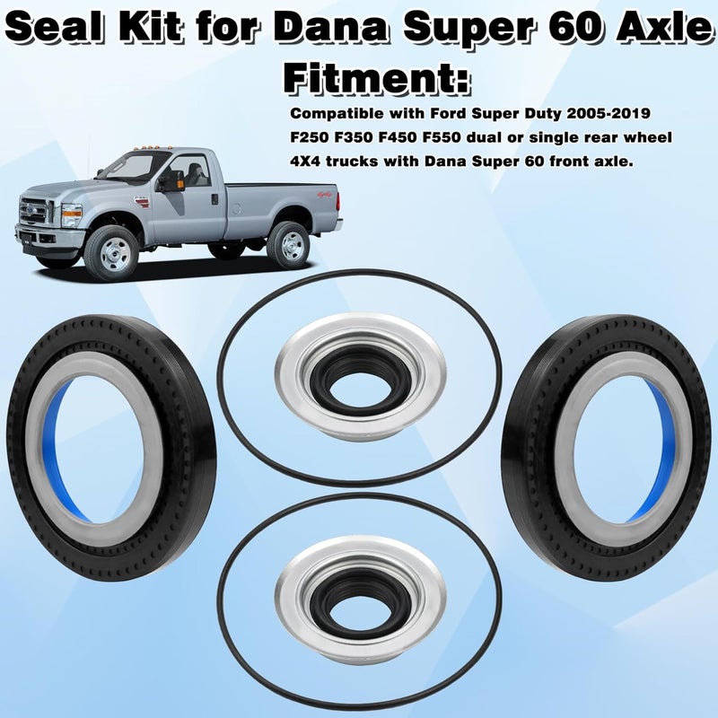 Sporthfish Front Axle Knuckle Tube Seal Kit for 2005-2019 Ford F250 F350 F450 F550 with Dana Super 60, #2017426 Inner Knuckle Seals, #2014835 Outer Tube Oil Seals, #54983 Vacuum Seal O-Rings, 6PCS - Image 2